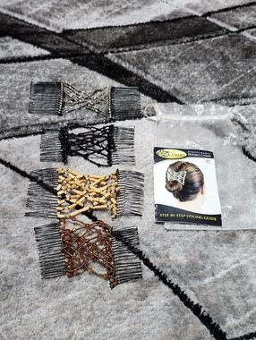 EZ COMBS SET-OF-4 DOUBLE METAL BEADED HAIR STYING CLIPS ACCESSORIES